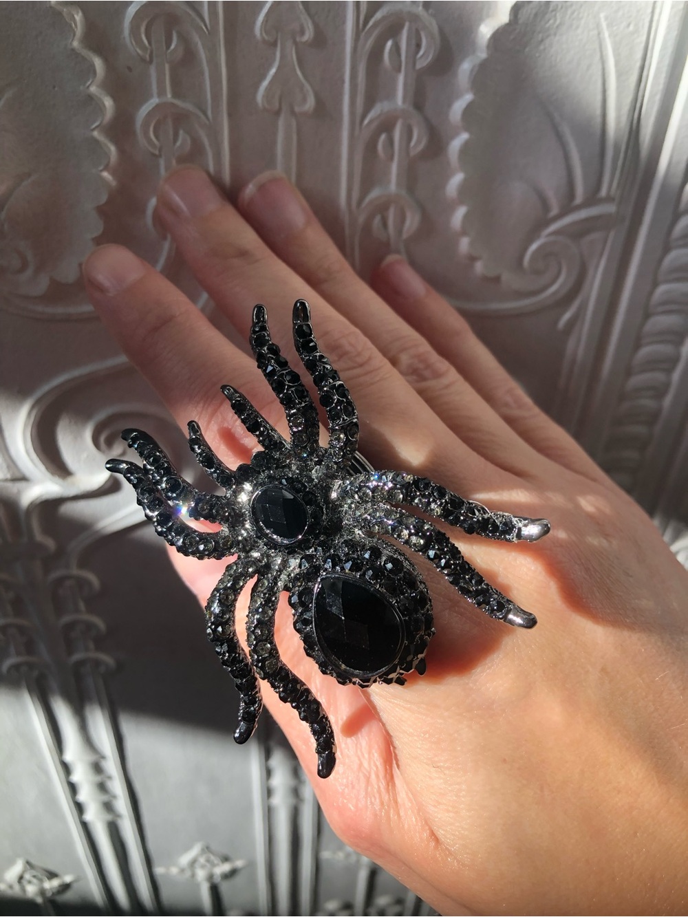 🕷️Black Crystal Spider Statement Ring🕷️